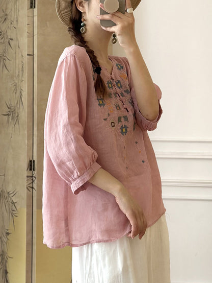 EP | Femme Eté Ethnique Broderie Ramie Shirt