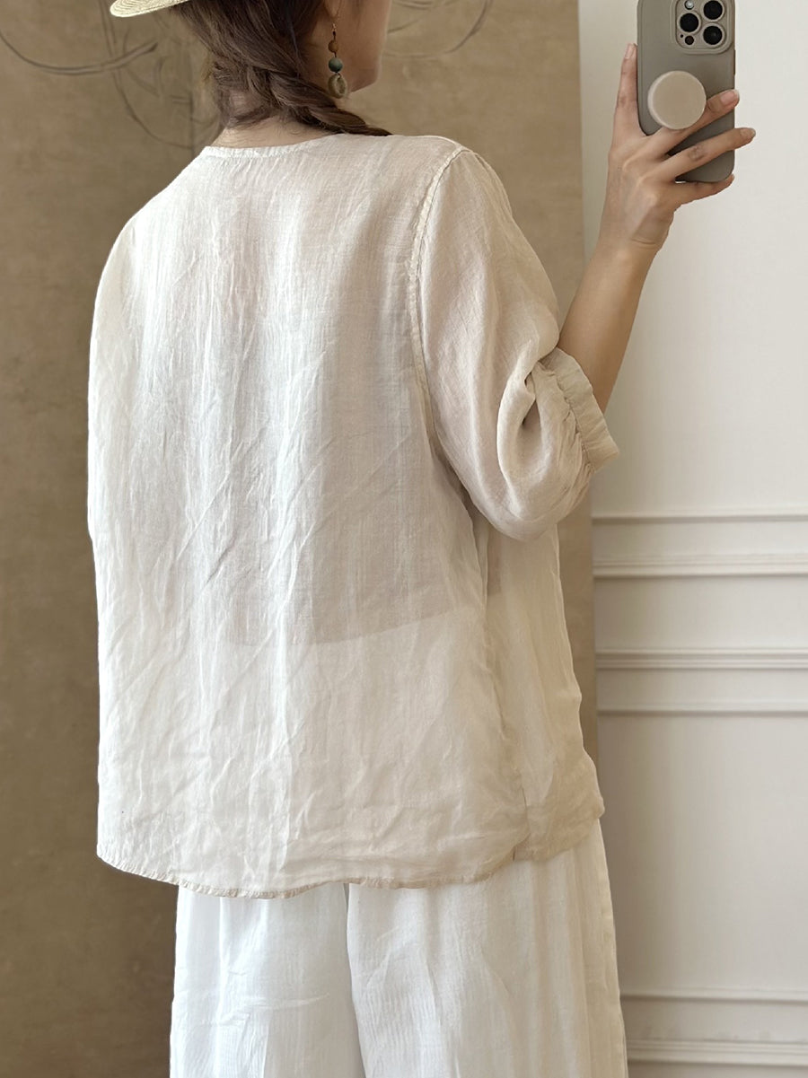 EP | Femme Eté Ethnique Broderie Ramie Shirt