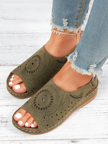 ND | Motif ethnique Poinçonné Creux Velcro Rétro Sandale