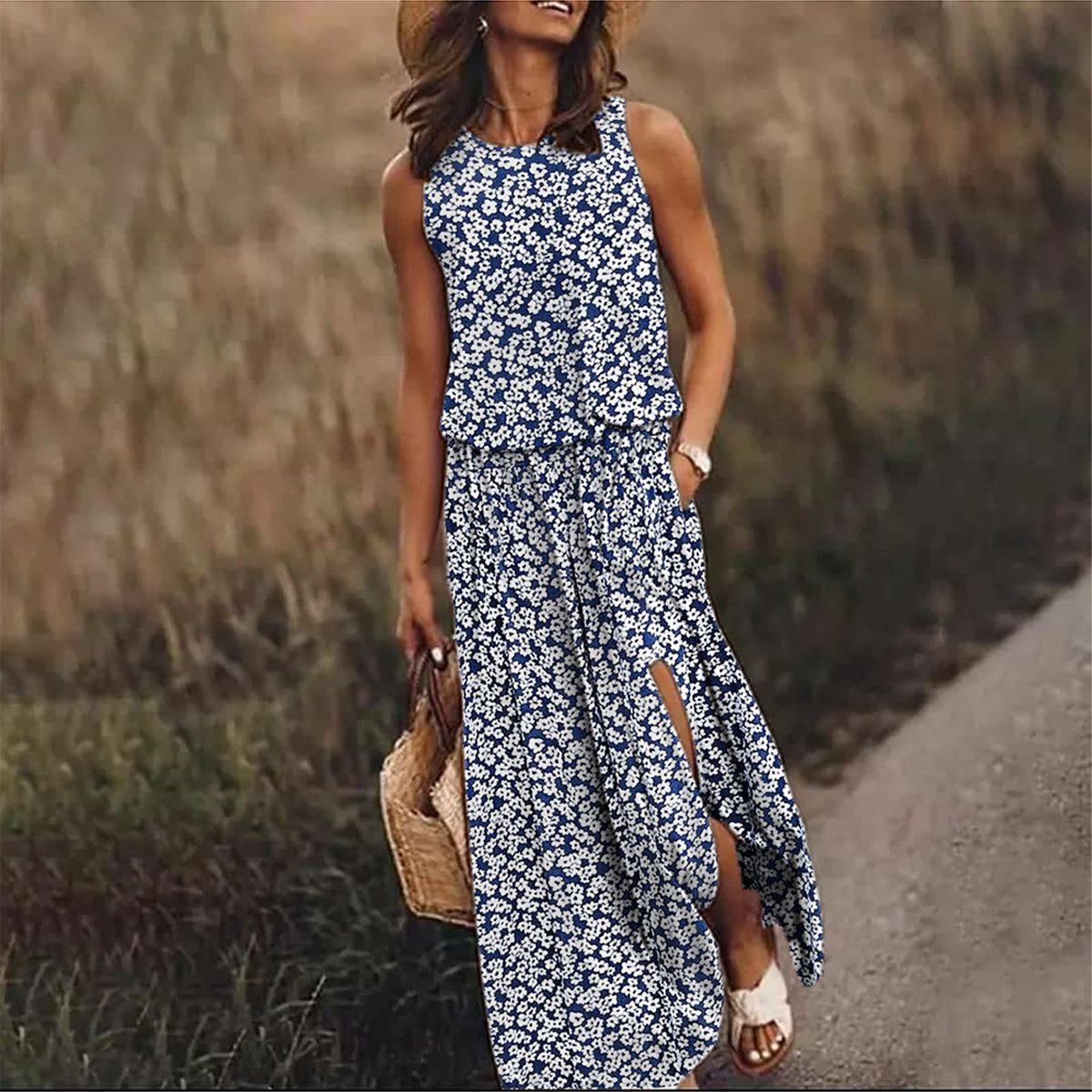 EP | Robe longue chic avec petit motif floral et poches