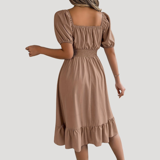 EP | Robe midi à manches bouffantes pour femme avec taille smockée