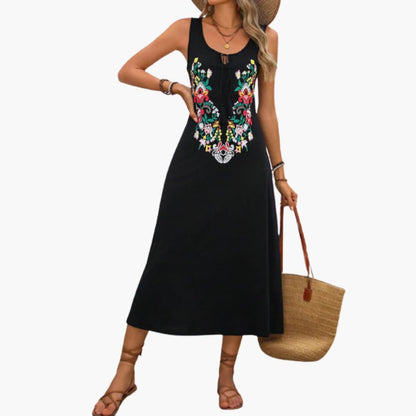EP | Robe midi sans manches pour femme avec broderie florale