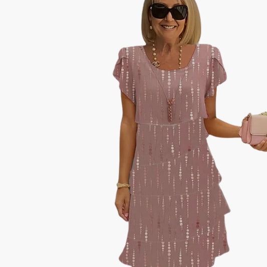 EP | Robe midi fleurie pour femme avec manches courtes et couches étagées
