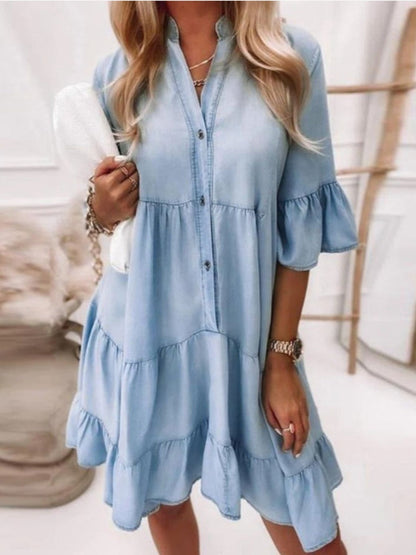 EP | Sheyla Robe en denim, jupe en jean avec volant à l'ourlet inférieur
