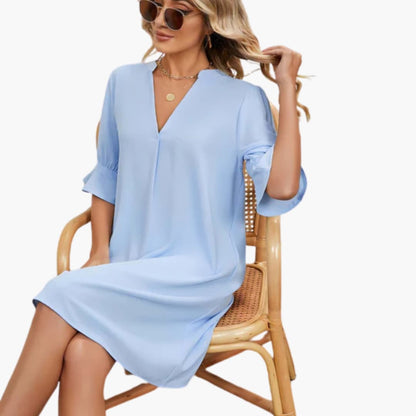 EP | Robe midi d'été pour femme avec décolleté en V et demi-manches