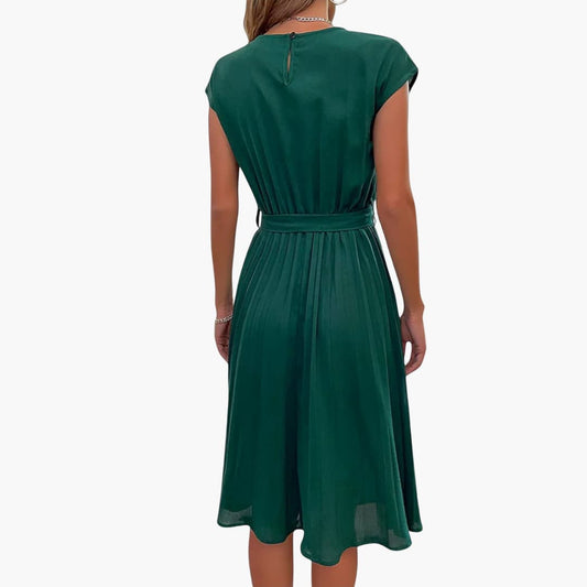 EP | Robe midi décontractée pour femme avec jupe plissée et ceinture à nouer