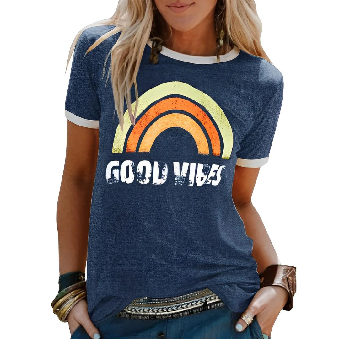 ND | Elégant t-shirt rétro arc-en-ciel good vibes
