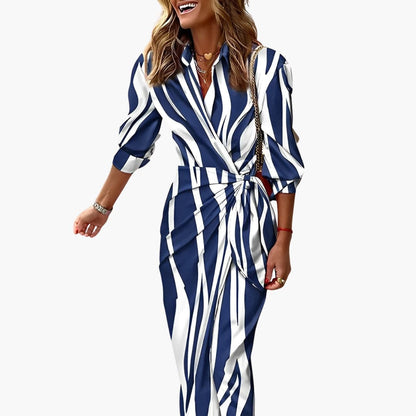 EP | Robe midi d'été pour femme avec nœud sur le côté et imprimé à rayures