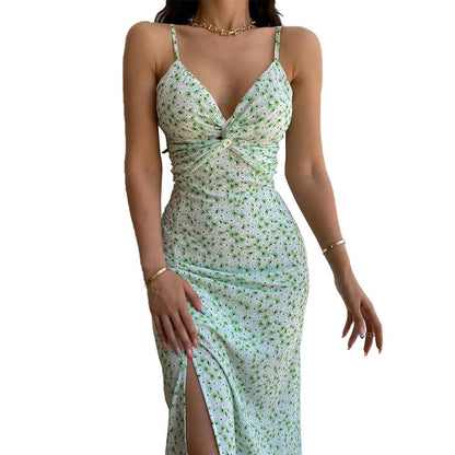 EP | Vert robe imprimé floral avec sangles printemps été femme 2024