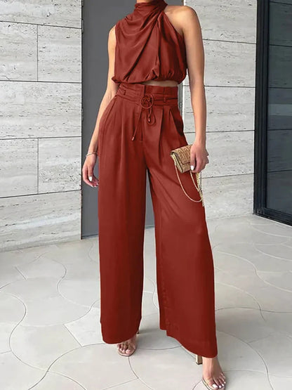 ND | Crop-Top avec décolleté tour de cou et ensemble de jambes larges