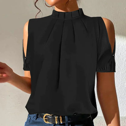ND | Top plissé noir chic à manches ouvertes