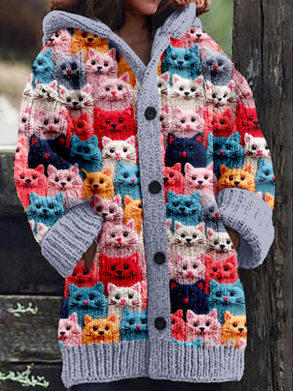 ND | Manteau tricoté avec patte de boutonnage et imprimé chat fantaisie
