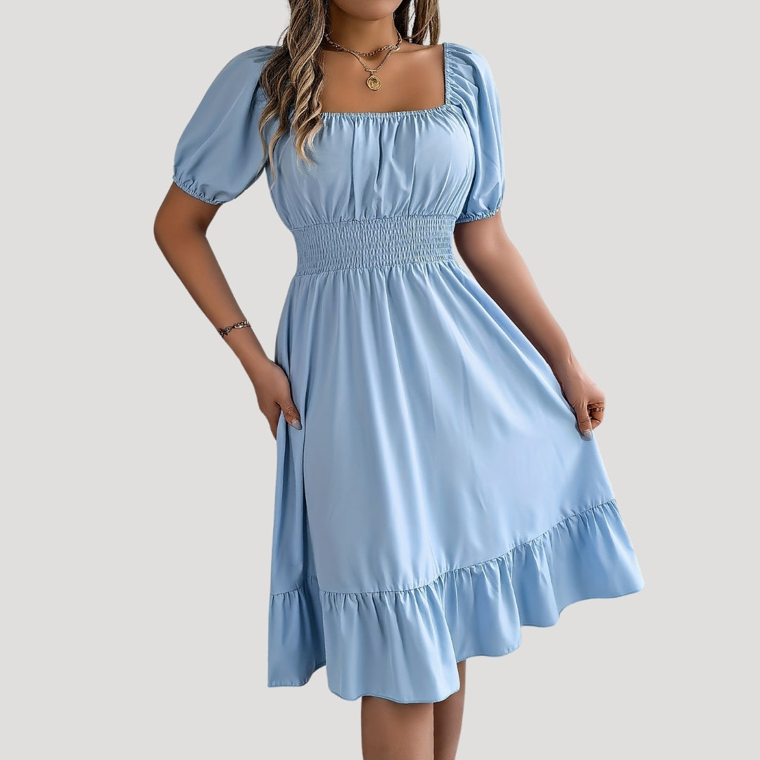 EP | Robe midi à manches bouffantes pour femme avec taille smockée