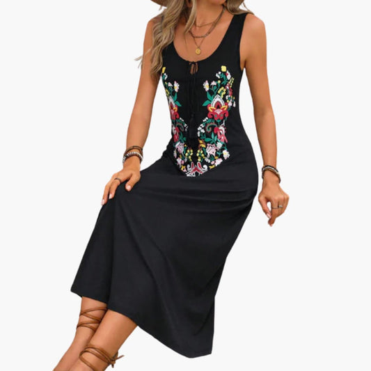 EP | Robe midi sans manches pour femme avec broderie florale
