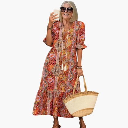 EP | Robe midi boho pour femme avec demi-manches et imprimé paisley