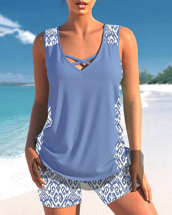 ND | Tankini avec imprimé tribal et détail croisé