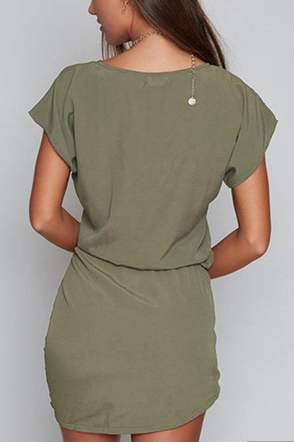 EP | Florcoo Mini-robe à manches courtes avec ceinture