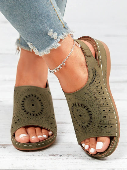 ND | Motif ethnique Poinçonné Creux Velcro Rétro Sandale