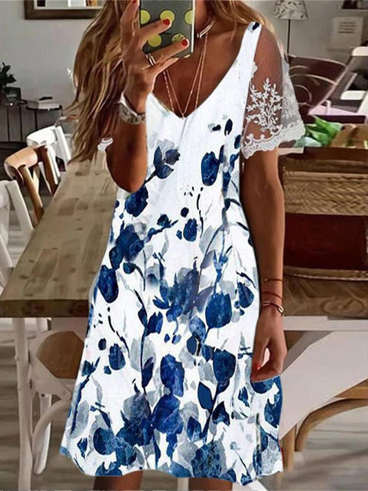EP | Casual Floral V-cou robe midi AC10059