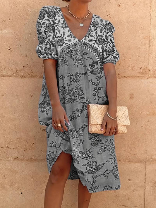 EP | Abida Robe multicolore à manches bouffantes et décolleté en V