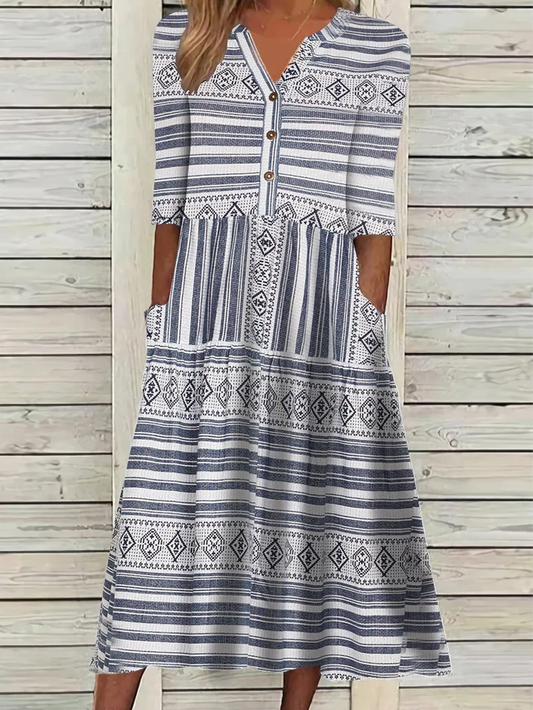EP | Demi-manches Col V Graphique Imprimé Robe midi cc50