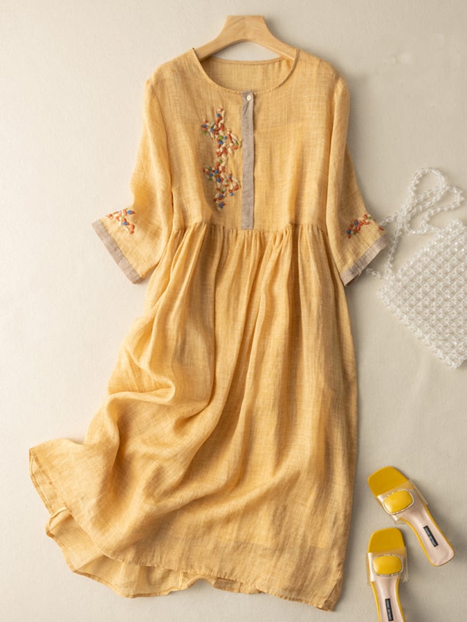 EP | Robe midi en lin avec broderie