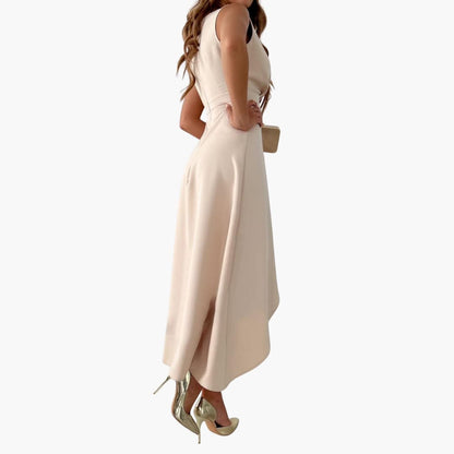 EP | Robe midi sans manches pour femme avec décolleté en V et ourlet haut-low