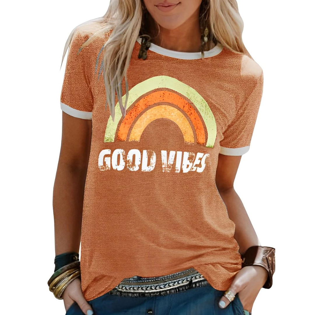 ND | Elégant t-shirt rétro arc-en-ciel good vibes