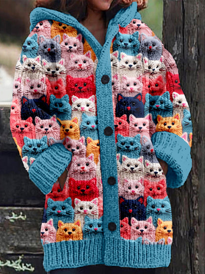 ND | Manteau tricoté avec patte de boutonnage et imprimé chat fantaisie