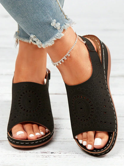 ND | Motif ethnique Poinçonné Creux Velcro Rétro Sandale