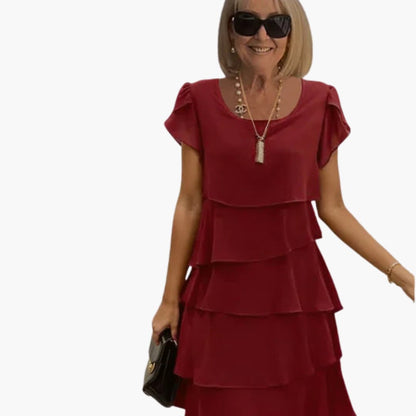 EP | Robe midi fleurie pour femme avec manches courtes et couches étagées