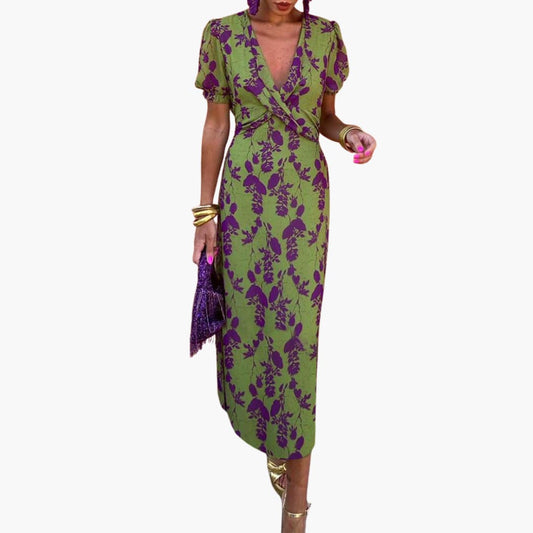 EP | Robe midi d'été pour femme avec manches bouffantes et taille twistée