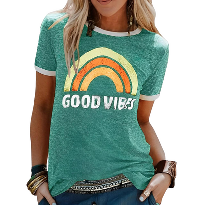 ND | Elégant t-shirt rétro arc-en-ciel good vibes