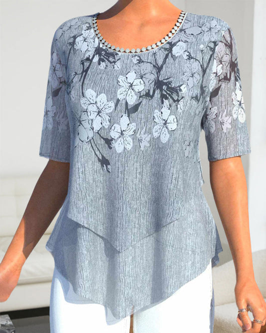 EP | Blouse à col rond fleuri et manches courtes