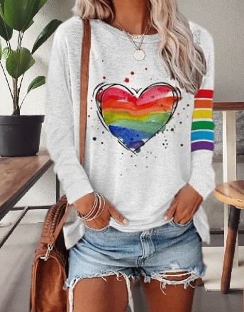 ND | T-shirt à manches longues imprimé cœur d'arc-en-ciel