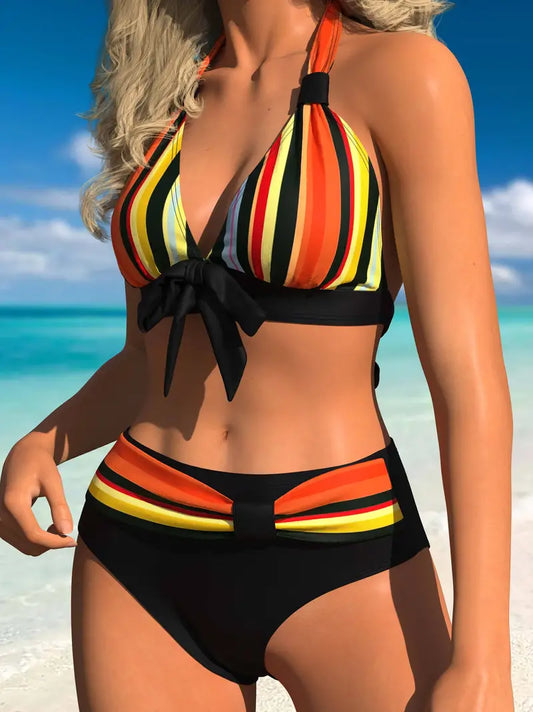 EP | Bikini Halter à rayures colorées avec cordon de serrage