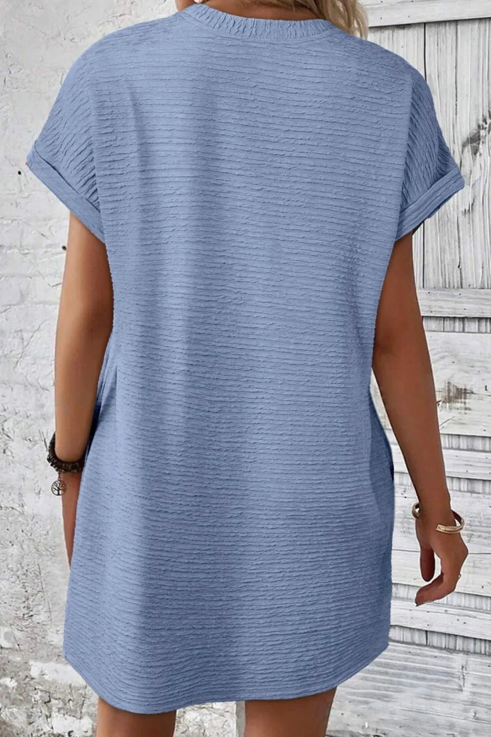 EP | Couleur solide Texturé Crinkle Robe T-shirt à manches courtes