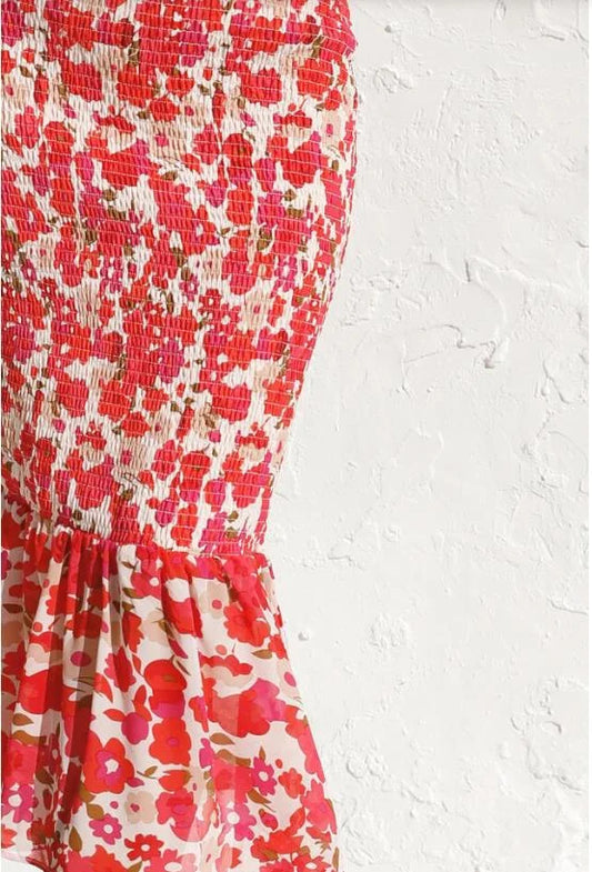 EP | Robe midi femme - décolleté profond en V - manches ballon - ourlet ruché - silhouette cintrée