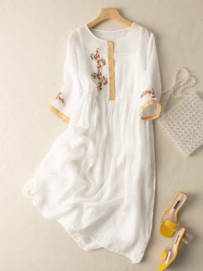 EP | Robe midi en lin avec broderie