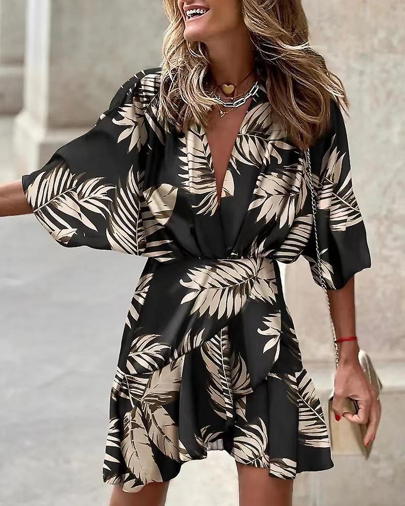 EP | Robe imprimée avec décolleté en V et manches chauve-souris