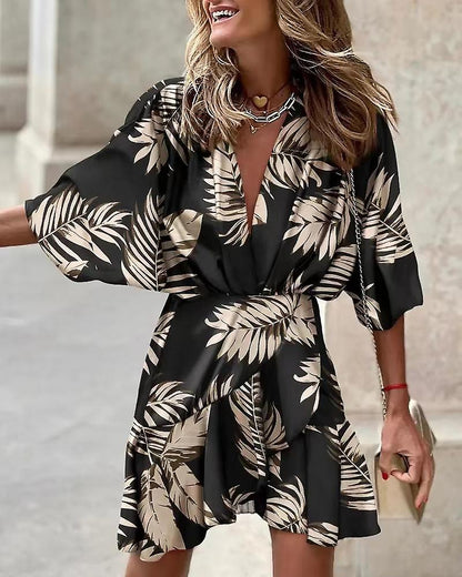 EP | Robe imprimée avec décolleté en V et manches chauve-souris