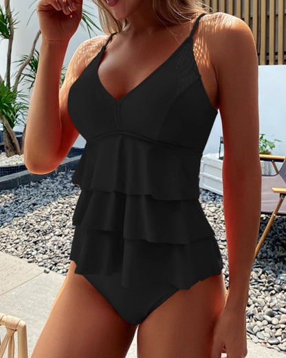 EP | Ruffles tankini partagé en uni