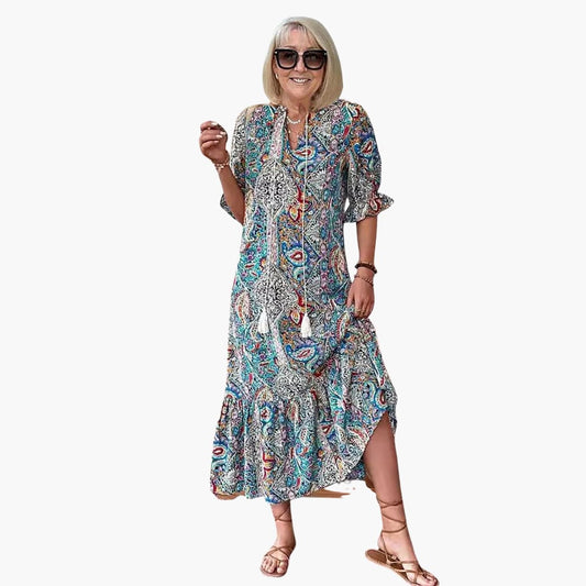 EP | Robe midi boho pour femme avec demi-manches et imprimé paisley