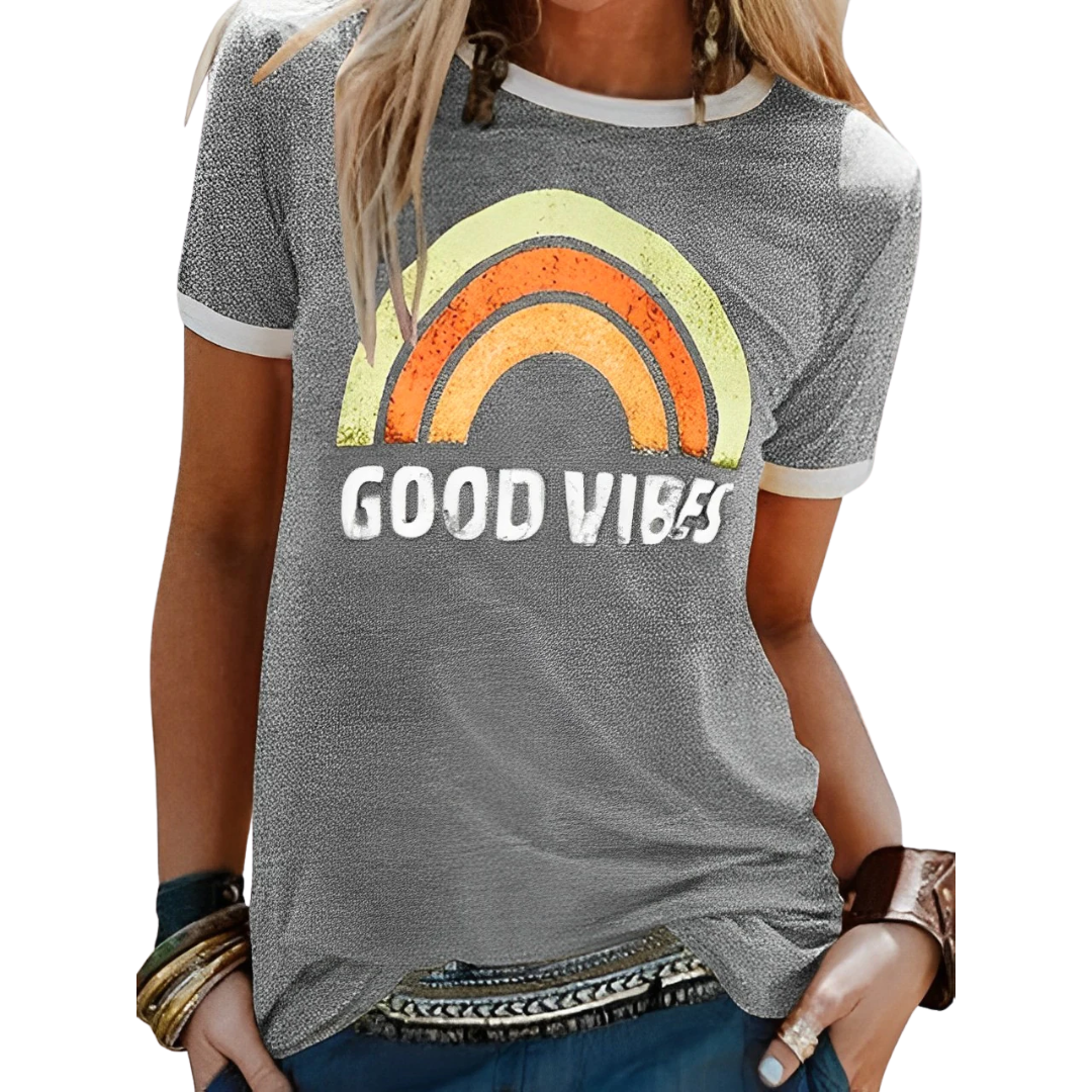ND | Elégant t-shirt rétro arc-en-ciel good vibes