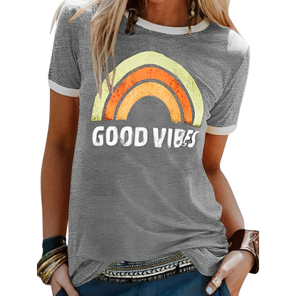 ND | Elégant t-shirt rétro arc-en-ciel good vibes