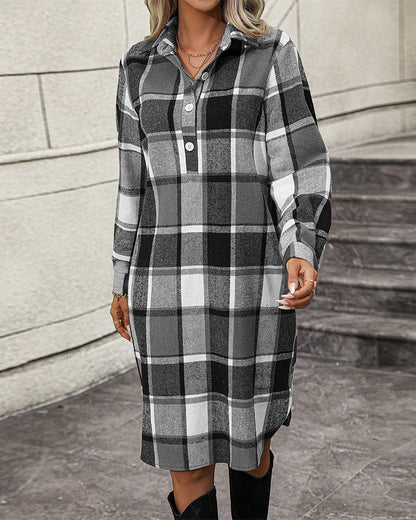 EP | Robe droite à revers en tissu à carreaux