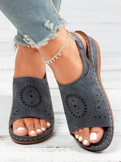 ND | Motif ethnique Poinçonné Creux Velcro Rétro Sandale