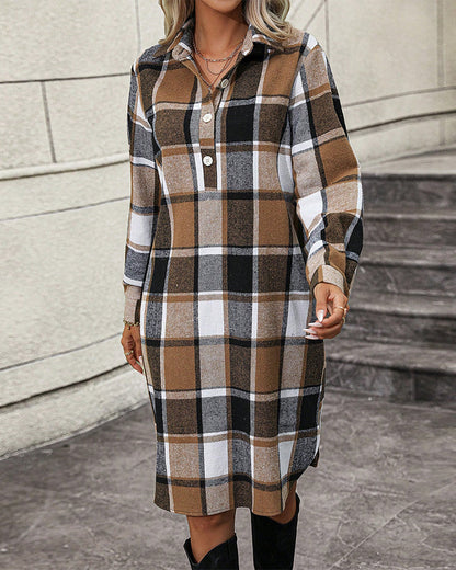 EP | Robe droite à revers en tissu à carreaux