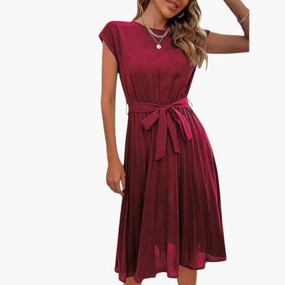 EP | Robe midi décontractée pour femme avec jupe plissée et ceinture à nouer