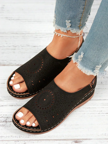 ND | Motif ethnique Poinçonné Creux Velcro Rétro Sandale